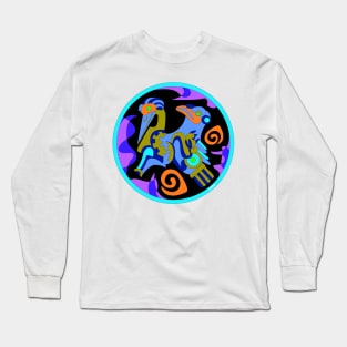 seagull pelican ecopop in tribal mexican pattern glyph codex Long Sleeve T-Shirt